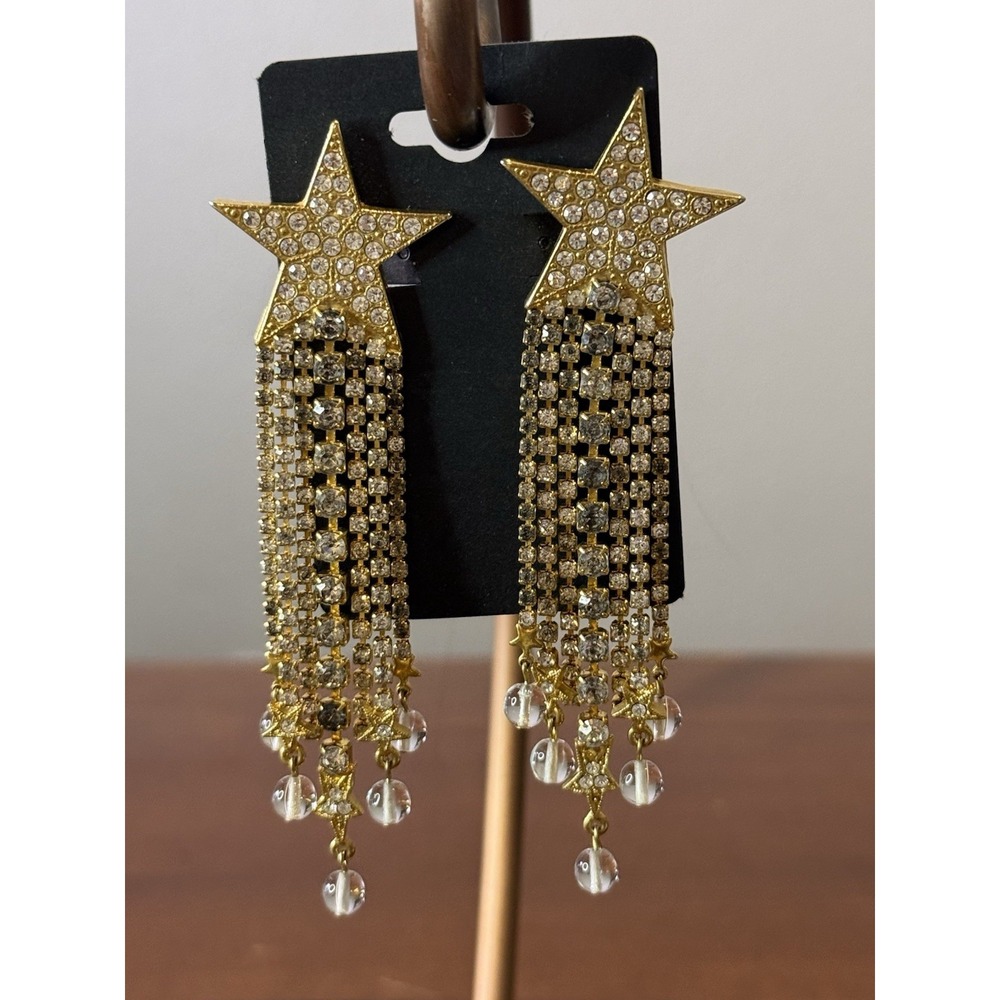 VTG Kirk's Folly Gold Tone Shooting Star Crystal Celestial 4" Dangle Earrings